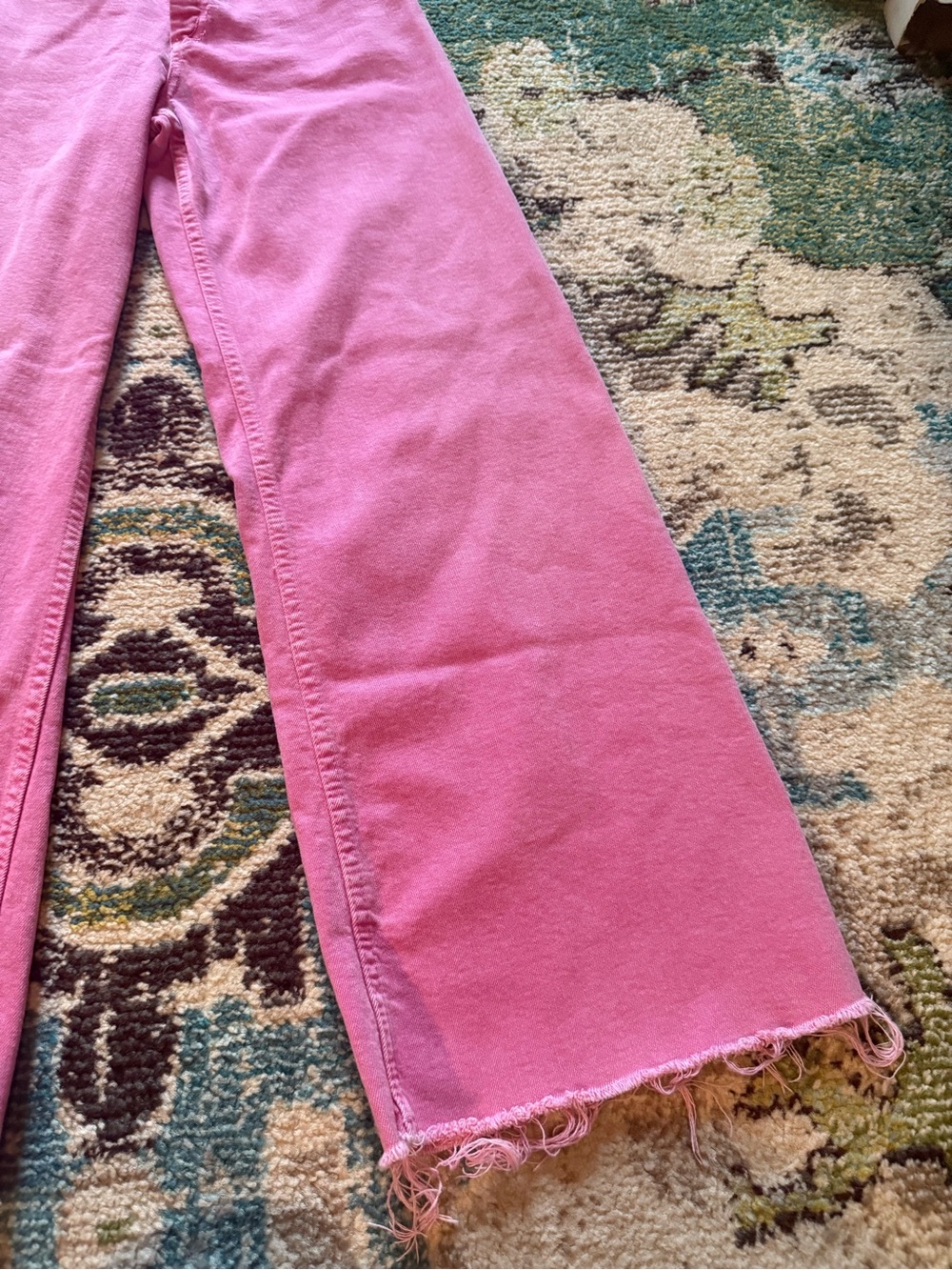 Zara Pink High Rise Wide Leg Raw Hem Jeans Barbiecore Cotton Denim Pants - Picture 5 of 10